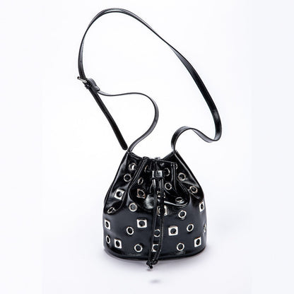 Suede Rivet Bucket Bag Hollow Crossbody Bag