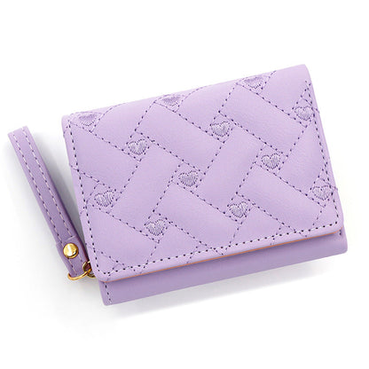 Short And Simple Embroidered Love Heart Multi Card Slots Wallet