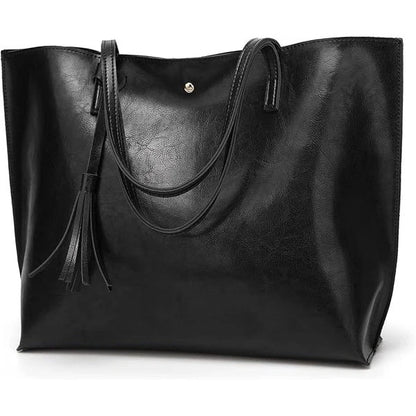 Women's Soft Faux Leather Tote Shoulder Bag From, Big Capacity Tassel Handbag