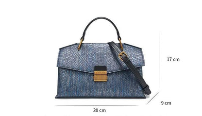 Blue With Snake Texture Handbags Women's High Sense