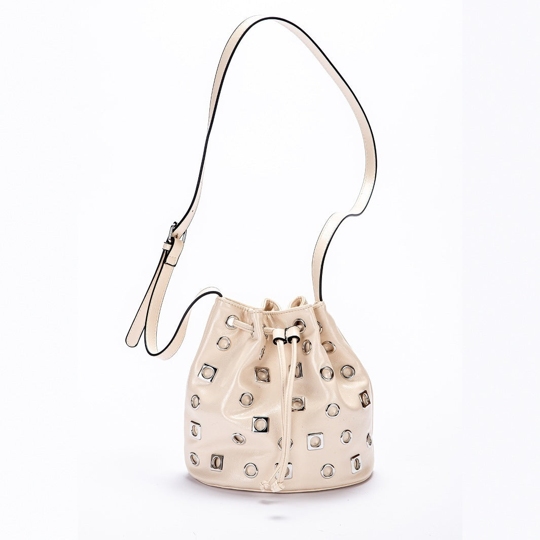 Suede Rivet Bucket Bag Hollow Crossbody Bag
