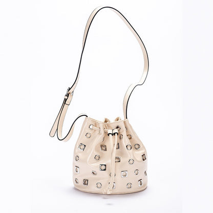Suede Rivet Bucket Bag Hollow Crossbody Bag